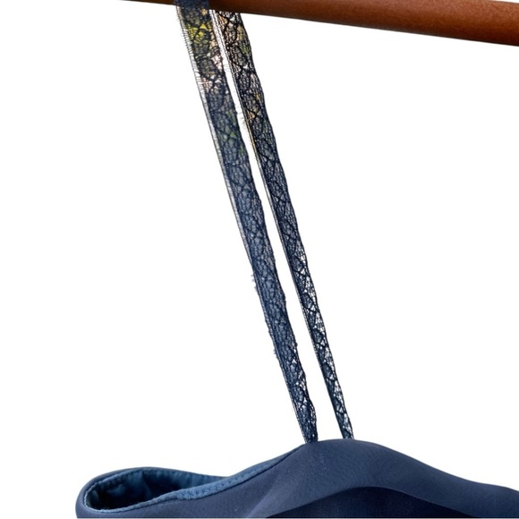 BCBG MAXAZRIA Dark Blue Grey Metallic Tulle Overlay One Shoulder Dress 6 - Picture 11 of 16